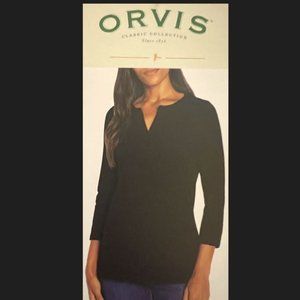 Orvis Women Black Split Neck Top Sz M